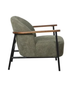 Relaxfauteuil in staal, hout en donkergroene stof