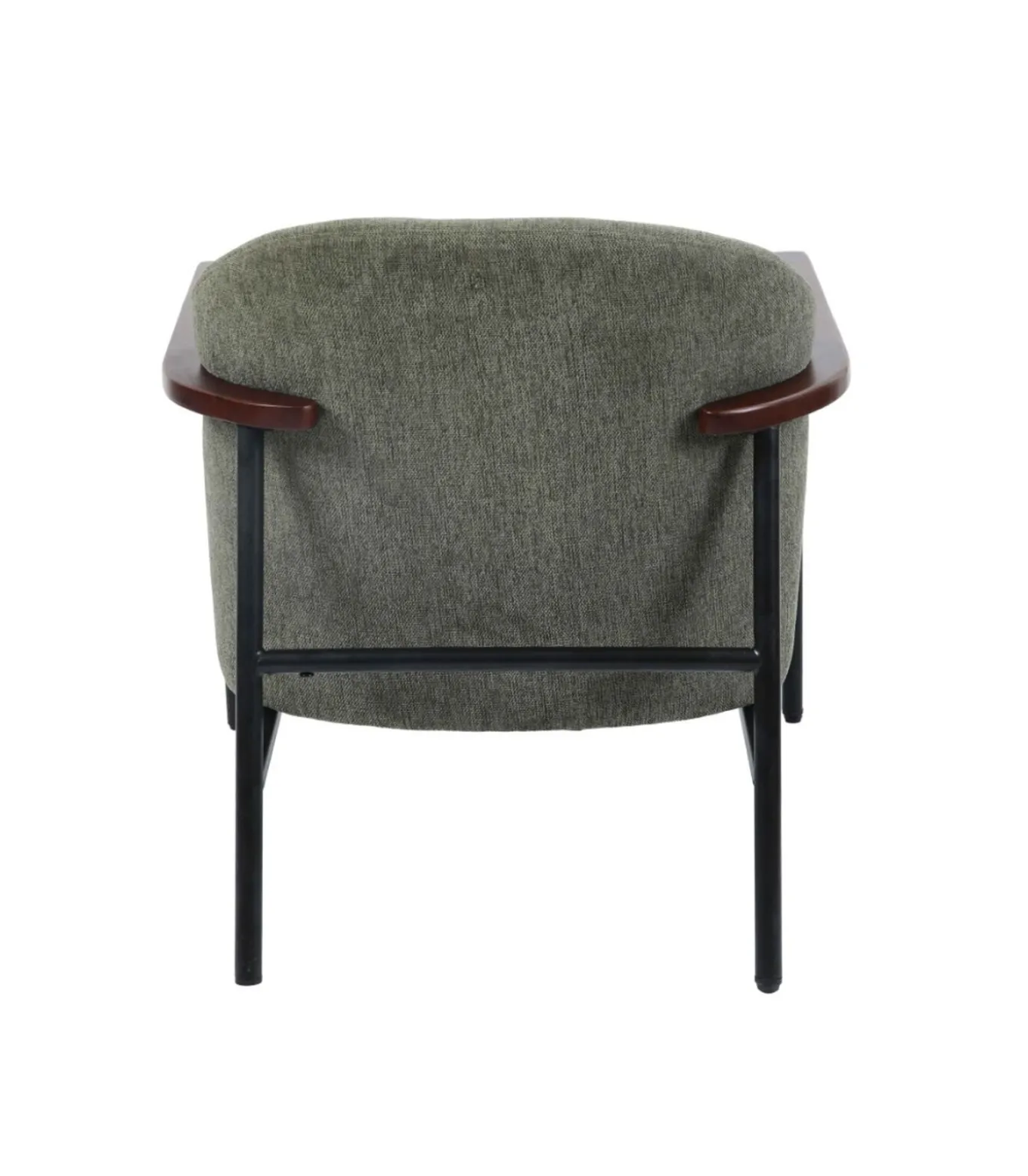 Relaxfauteuil in staal, hout en donkergroene stof