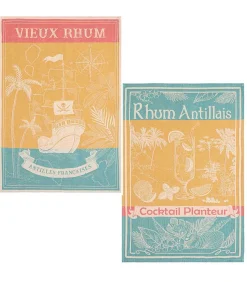 Rhum - Set van 2 theedoeken van katoenen jacquard met print