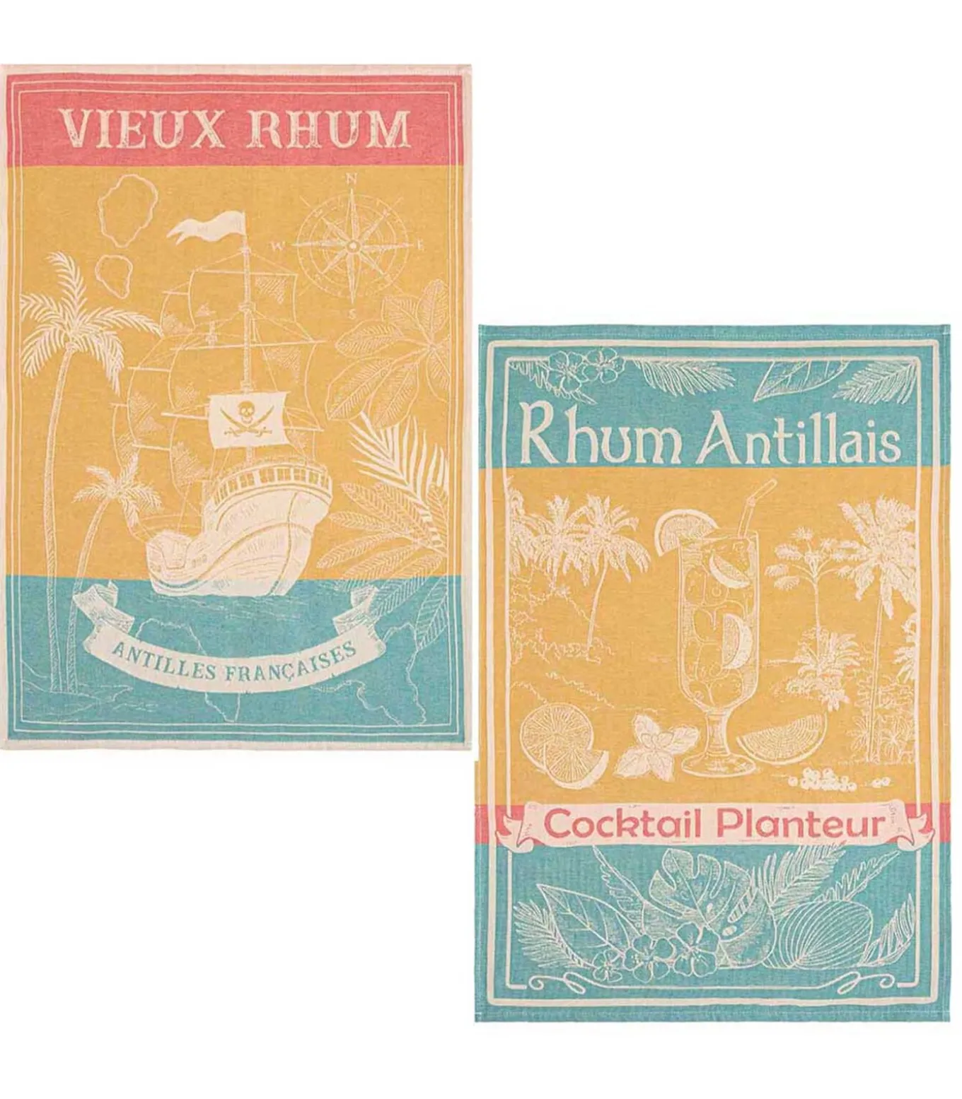 Rhum - Set van 2 theedoeken van katoenen jacquard met print