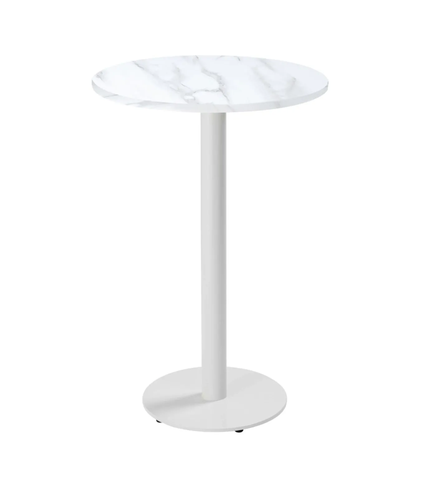Ronde hoge tafel 60 cm met wit onderstel en wit marmeren blad