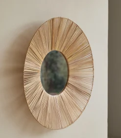 Ronde spiegel van natuurvezel 60 cm Iris