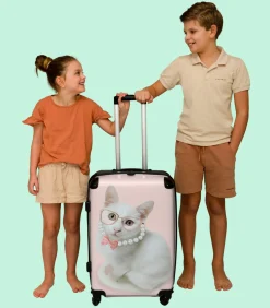 Ruimbagage koffer met 4 wielen en TSA slot (Kat - Parels - Bril - Roze)
