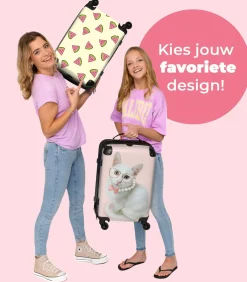 Ruimbagage koffer met 4 wielen en TSA slot (Kat - Parels - Bril - Roze)