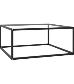 Salontafel met gehard glas 80x80x35 cm zwart