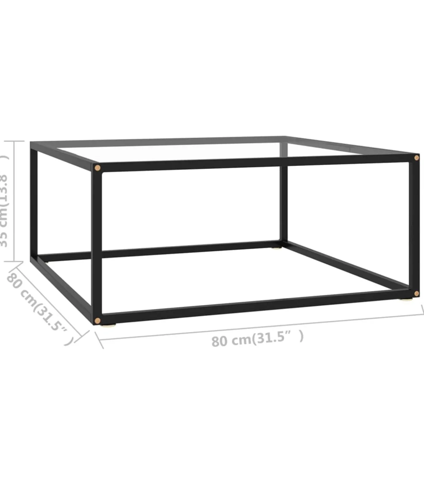Salontafel met gehard glas 80x80x35 cm zwart