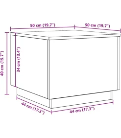 Salontafel met LED-verlichting 50x50x40 cm zwart eikenkleurig