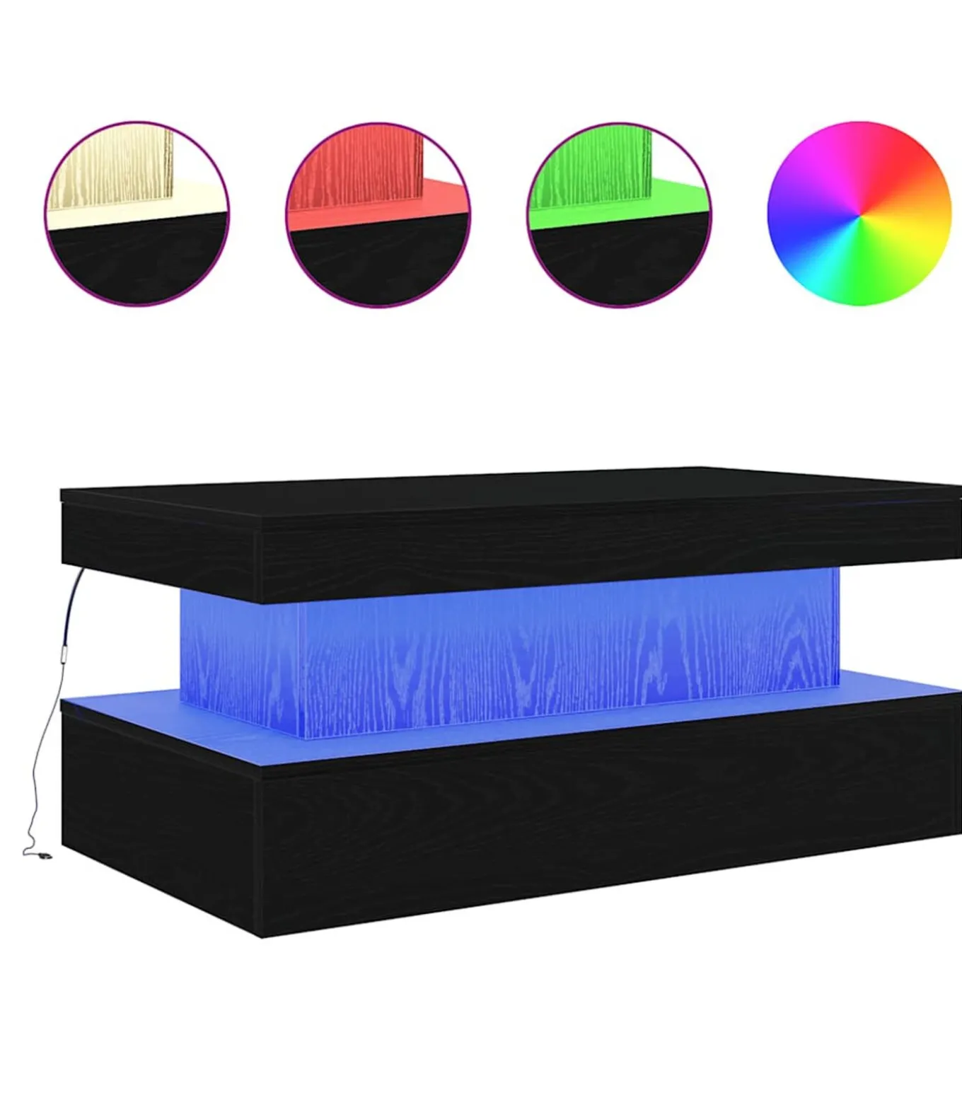 Salontafel met LED-verlichting 90x50x40 cm zwart eiken