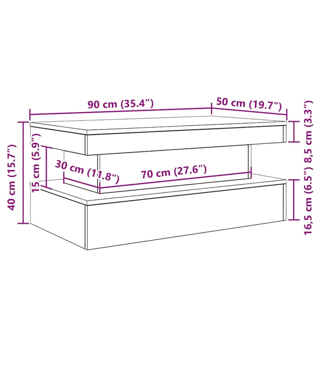 Salontafel met LED-verlichting 90x50x40 cm zwart eiken