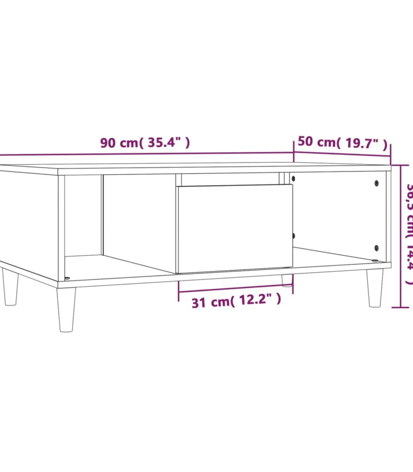 Salontafel 90x50x36,5 cm bewerkt hout grijs sonoma