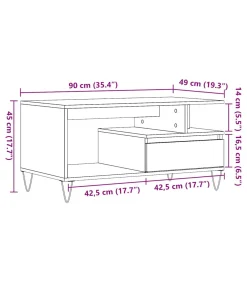 Salontafel 90x49x45 cm bewerkt hout artisanaal eikenkleurig
