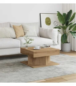 Salontafel 55x55x30 cm bewerkt hout artisanaal eikenkleurig