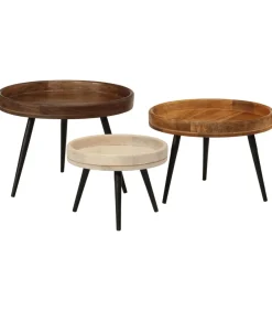 Salontafels 3 st rond massief mangohout
