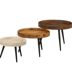 Salontafels 3 st rond massief mangohout