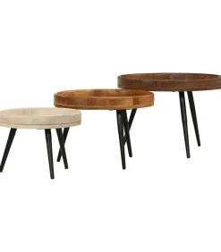 Salontafels 3 st rond massief mangohout