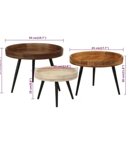 Salontafels 3 st rond massief mangohout