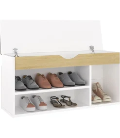 Schoenenbank en kussen 104x30x49 cm hout wit sonoma eiken