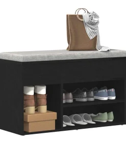 Schoenenbank met plank Zwart eiken 80 x 30 x 45 cm Bewerkt hout