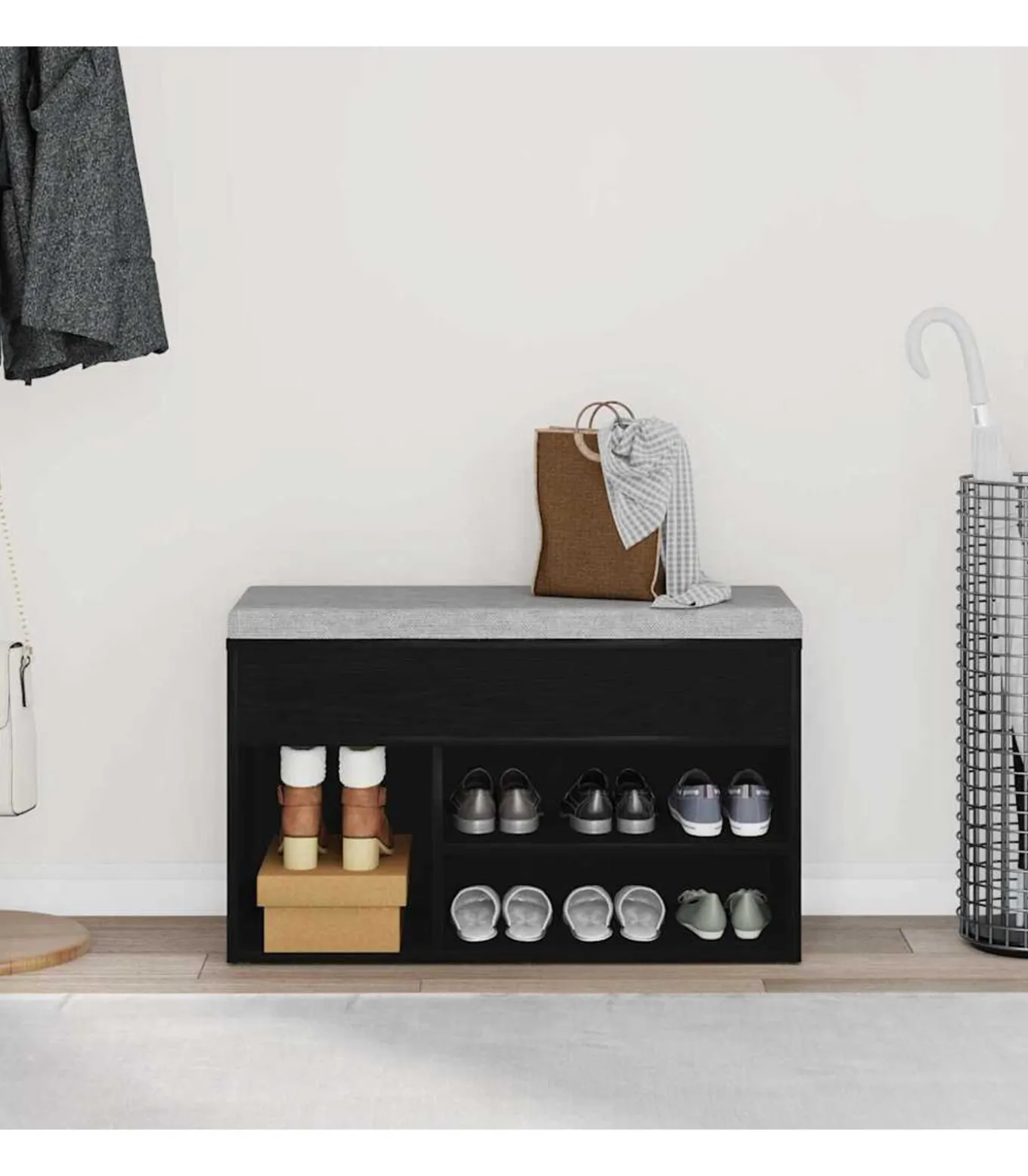 Schoenenbank met plank Zwart eiken 80 x 30 x 45 cm Bewerkt hout
