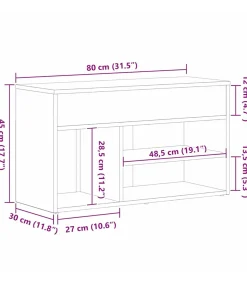 Schoenenbank met plank Zwart eiken 80 x 30 x 45 cm Bewerkt hout