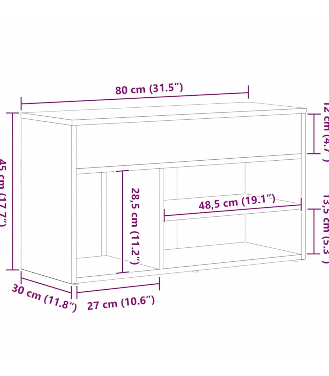 Schoenenbank met plank Zwart eiken 80 x 30 x 45 cm Bewerkt hout