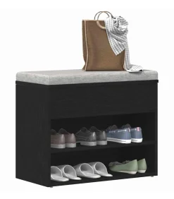 Schoenenbank met plank Zwart eiken 60 x 30 x 45 cm Bewerkt hout