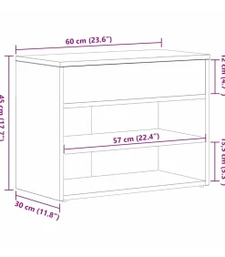 Schoenenbank met plank Zwart eiken 60 x 30 x 45 cm Bewerkt hout