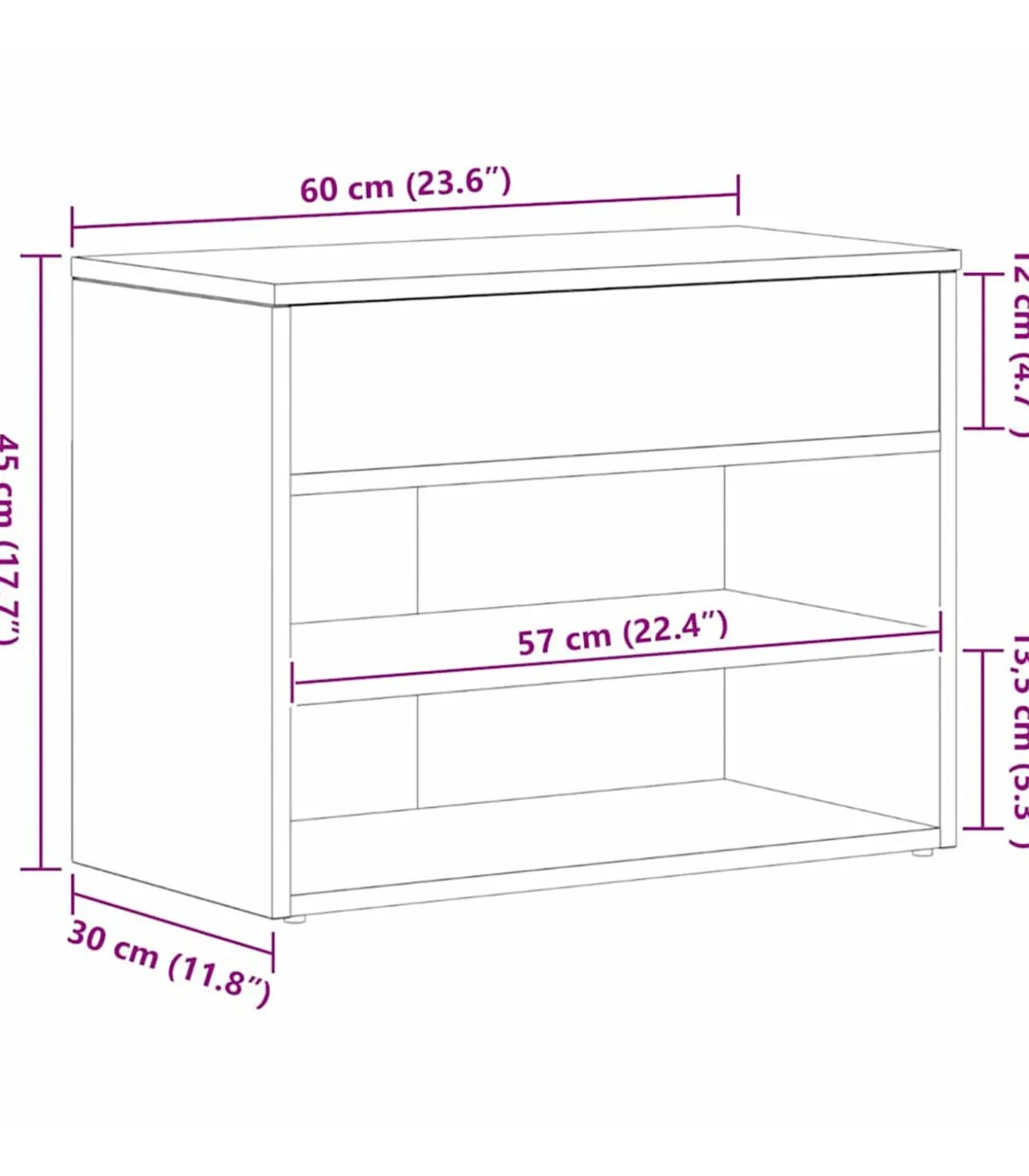 Schoenenbank met plank Zwart eiken 60 x 30 x 45 cm Bewerkt hout