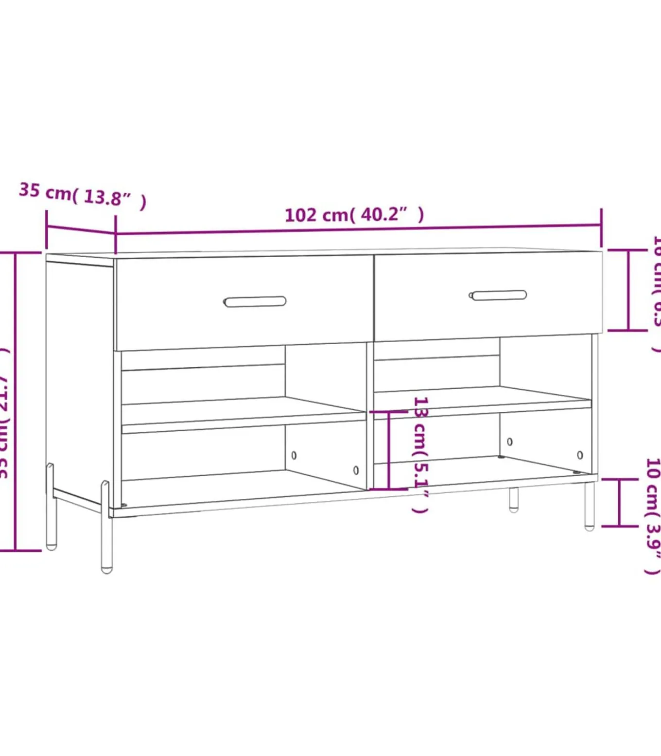 Schoenenbank 102x35x55 cm bewerkt hout betongrijs