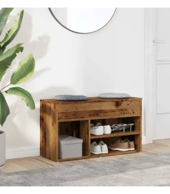 Schoenenbank 80x30x45 cm bewerkt hout oud houtkleurig