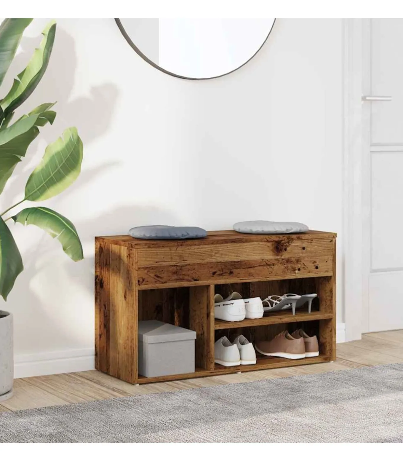 Schoenenbank 80x30x45 cm bewerkt hout oud houtkleurig