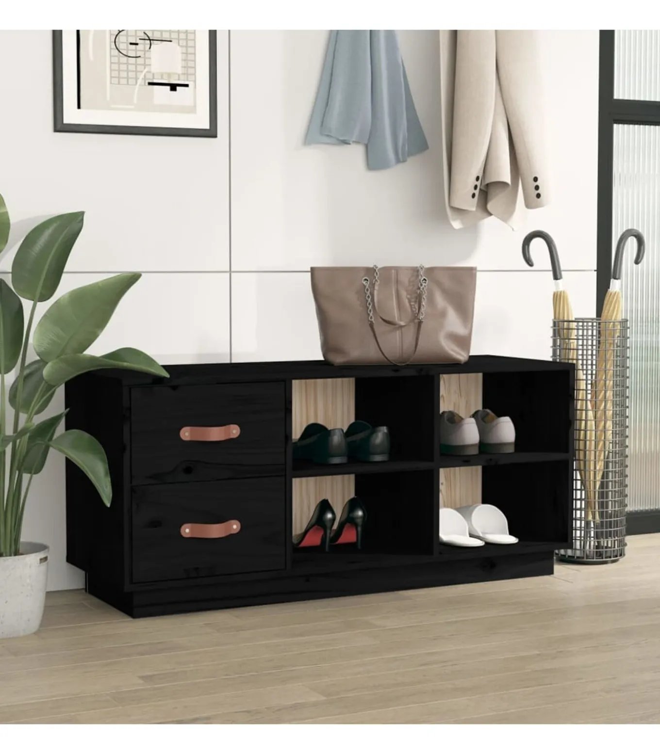 Schoenenbank 100x34x45 cm massief grenenhout zwart