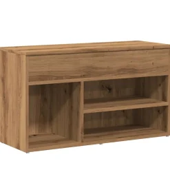Schoenenbankje 80x30x45 cm bewerkt hout artisanaal eikenkleur