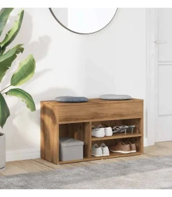 Schoenenbankje 80x30x45 cm bewerkt hout artisanaal eikenkleur