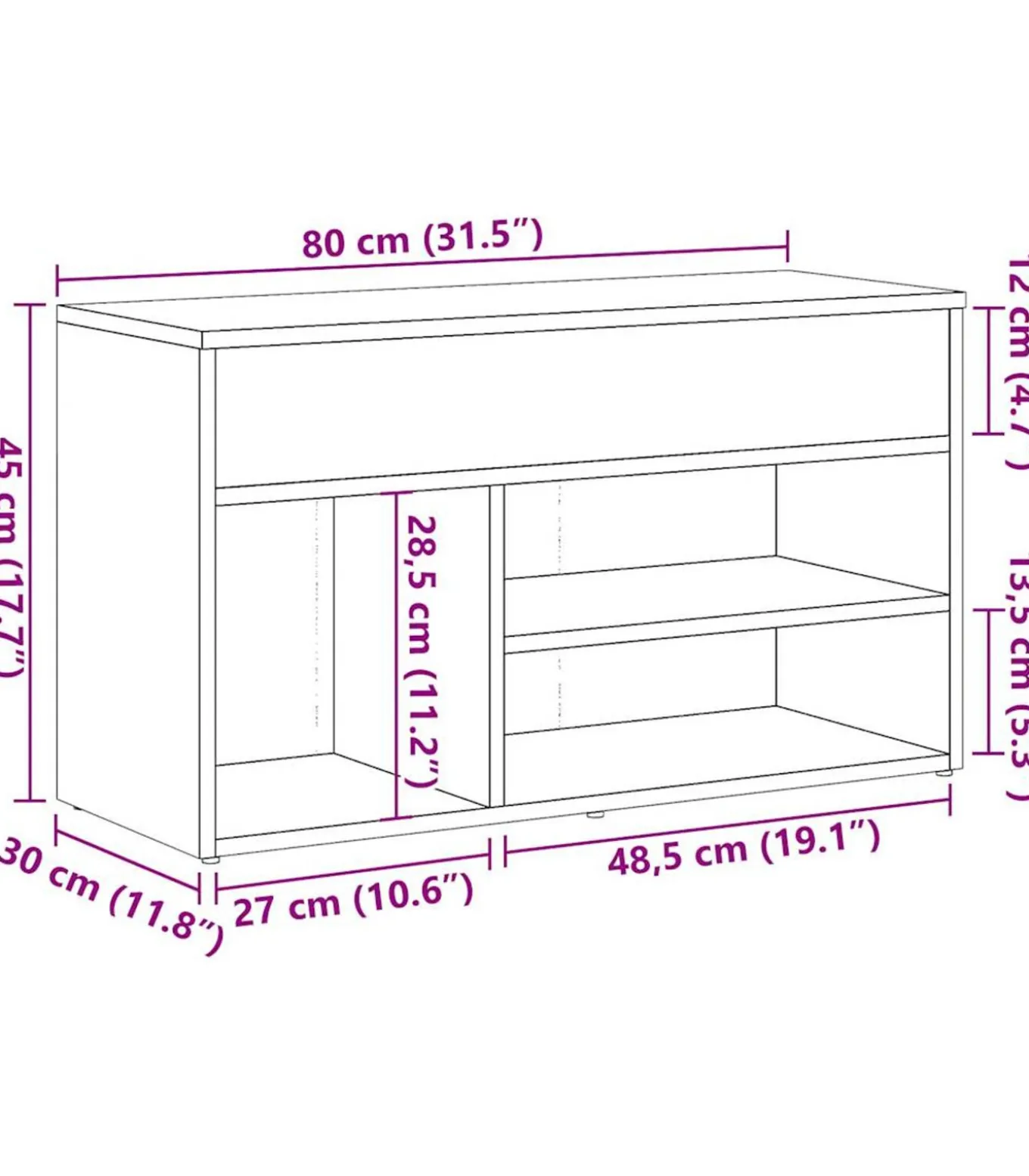 Schoenenbankje 80x30x45 cm bewerkt hout artisanaal eikenkleur