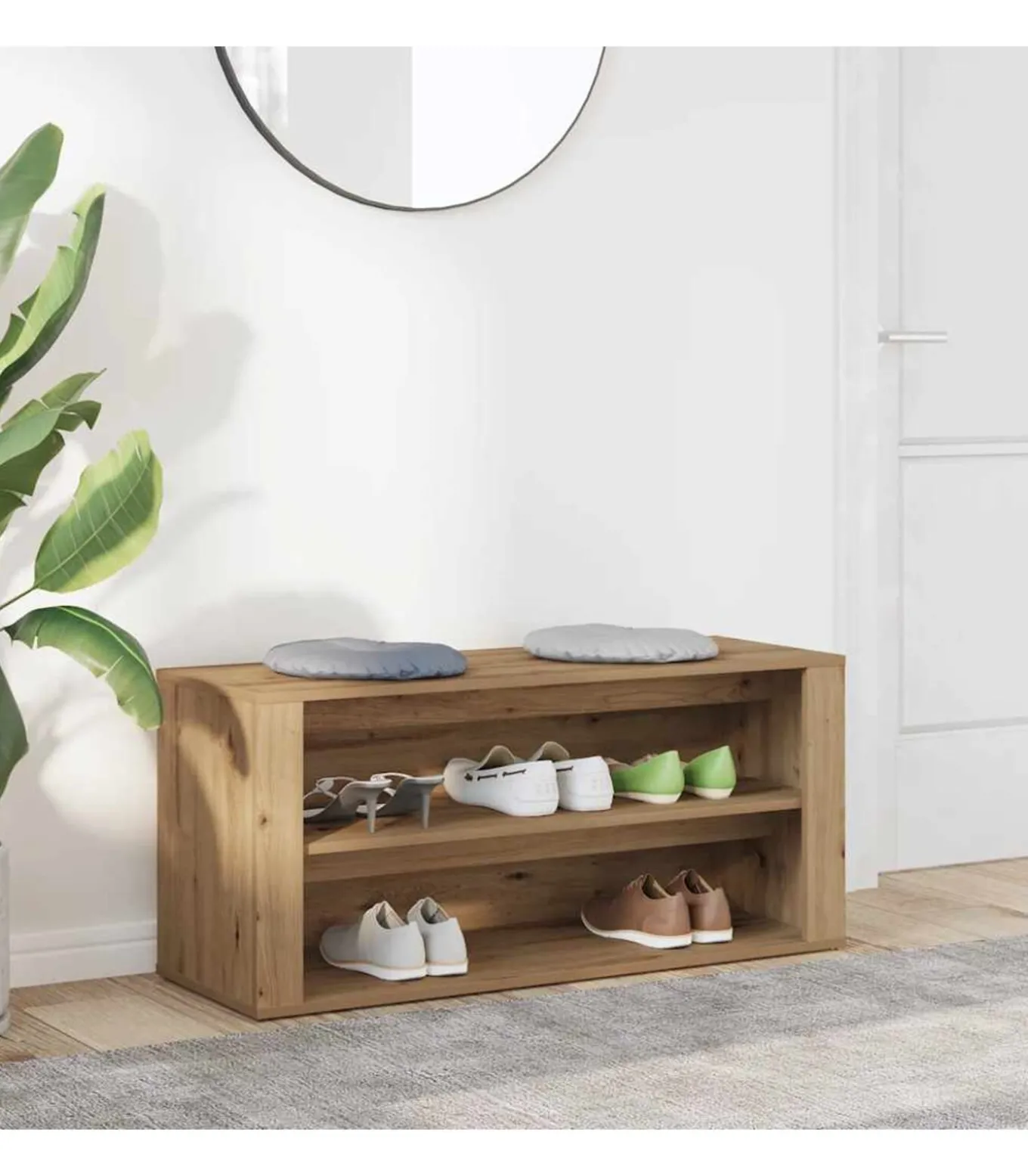 Schoenenbankje 100x35x45 cm bewerkt hout artisanaal eikenkleur