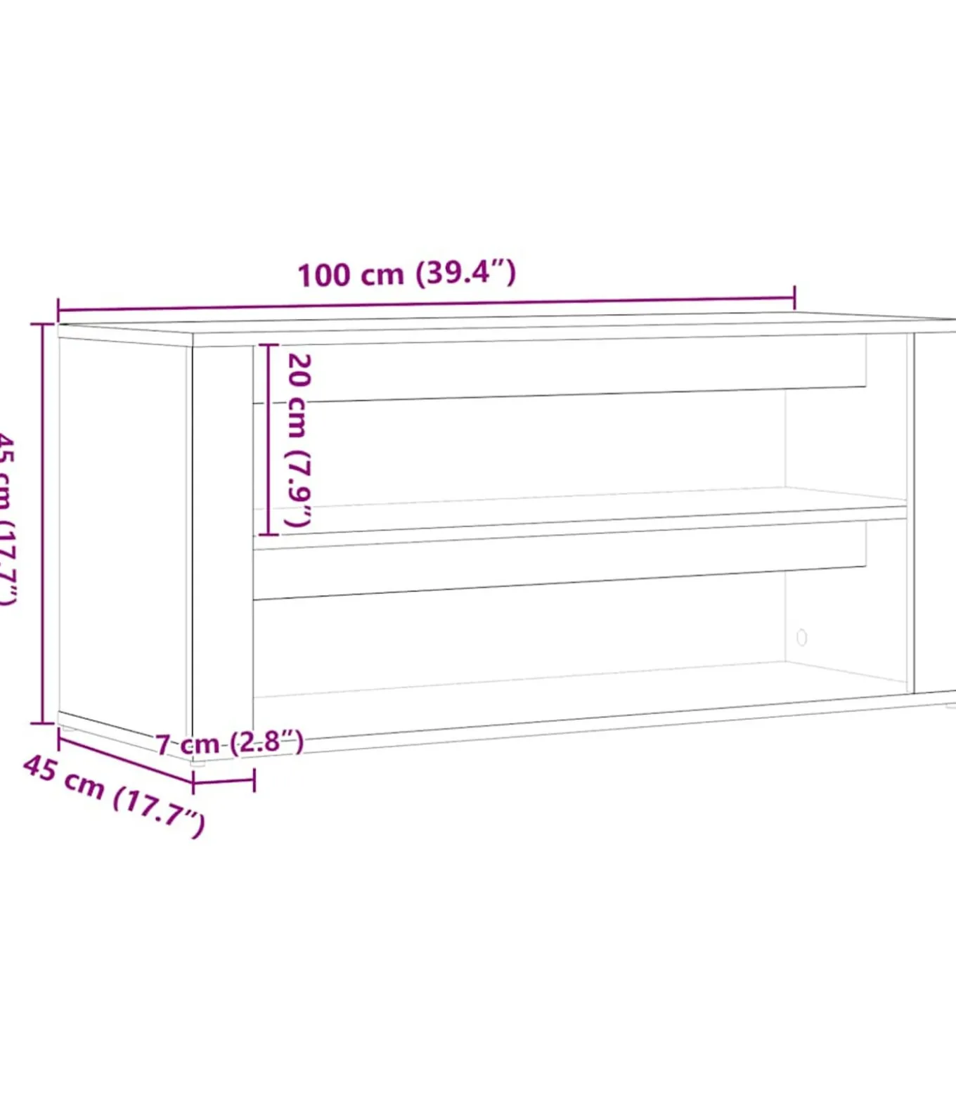 Schoenenbankje 100x35x45 cm bewerkt hout artisanaal eikenkleur