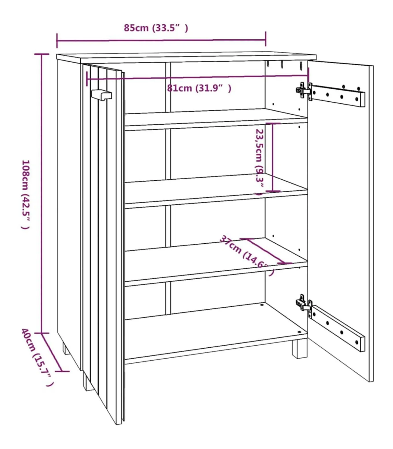 Schoenenkast HAMAR 85x40x108 cm massief grenenhout honingbruin