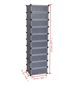 Schoenenkast met 10 ineengrijpende vakken zwart