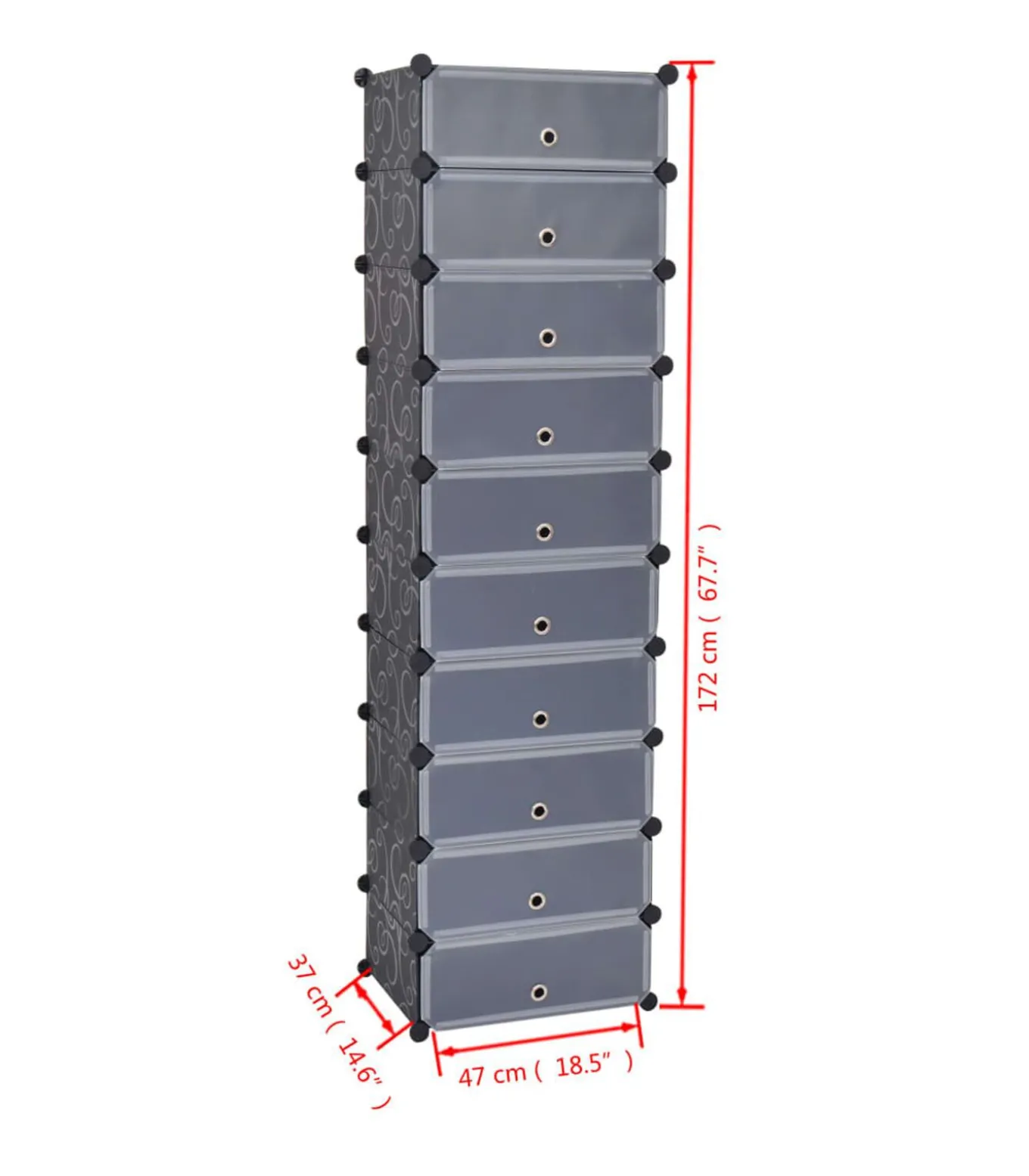 Schoenenkast met 10 ineengrijpende vakken zwart