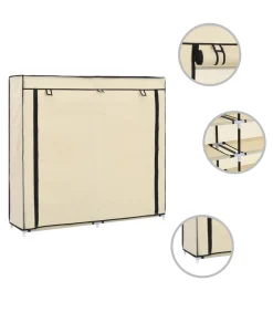 Schoenenkast met hoes 115x28x110 cm stof crème