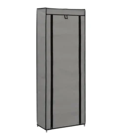 Schoenenkast met hoes 57x29x162 cm stof grijs