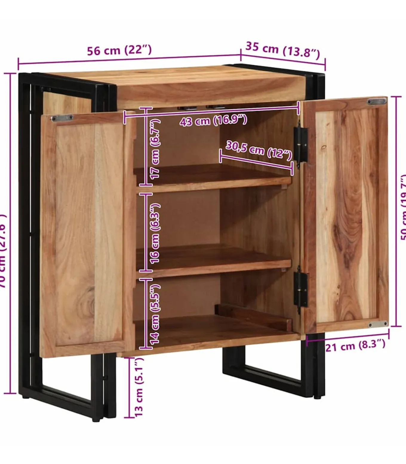 Schoenenkast met plank Zwart 30 x 30 x 40 cm Massief acaciahout