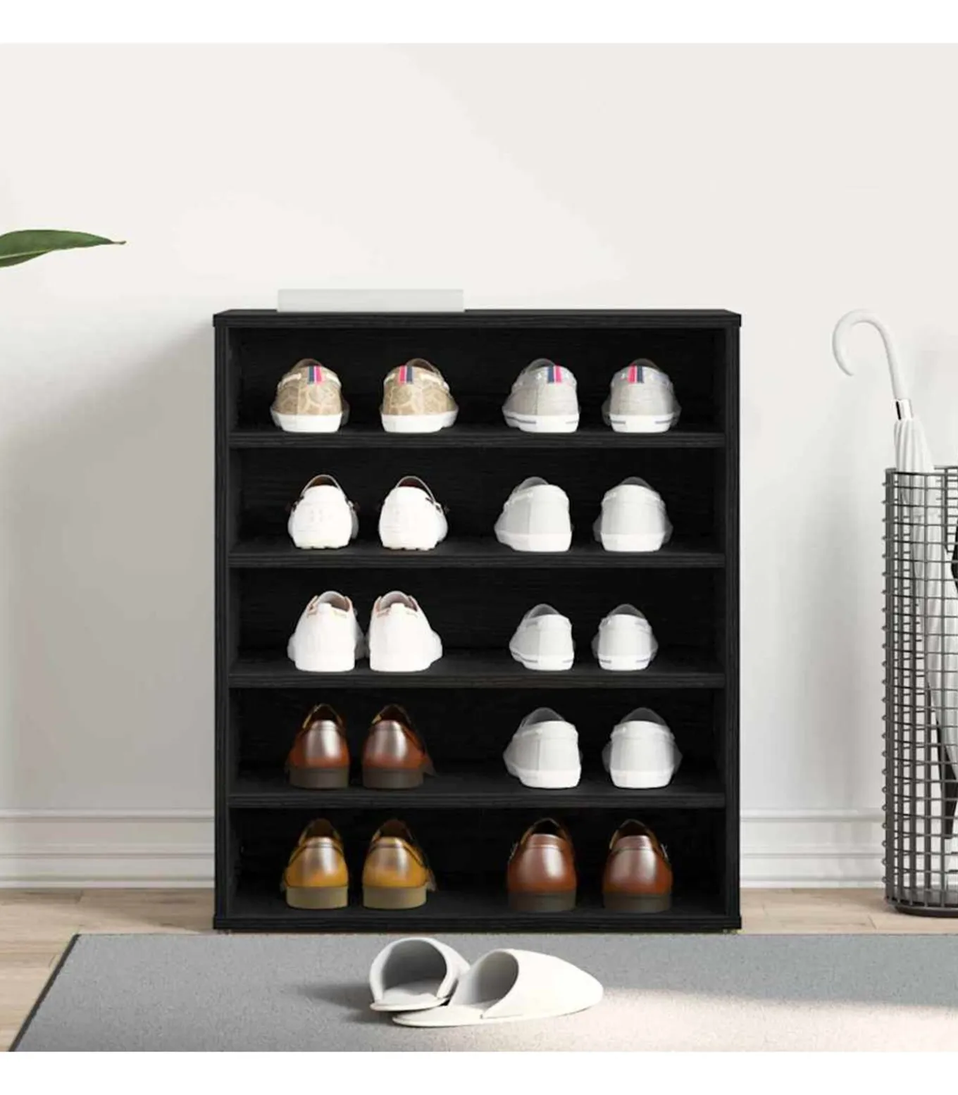 Schoenenkast met plank Zwart eiken 60 x 35 x 70 cm Bewerkt hout