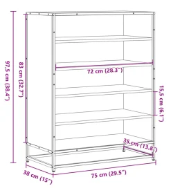 Schoenenkast 75x38x97,5 cm bewerkt hout en metaal gerookt eiken