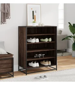 Schoenenkast 75x38x97,5 cm bewerkt hout en metaal bruin eiken
