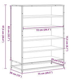 Schoenenkast 75x38x97,5 cm bewerkt hout en metaal bruin eiken