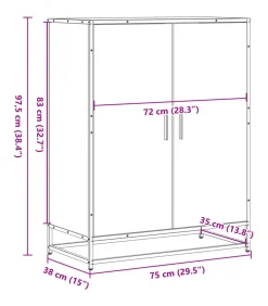 Schoenenkast 75x38x97,5 cm bewerkt hout en metaal sonoma eiken