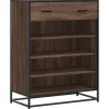 Schoenenkast 75x38x97,5 cm bewerkt hout en metaal bruin eiken