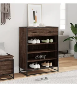 Schoenenkast 75x38x97,5 cm bewerkt hout en metaal bruin eiken